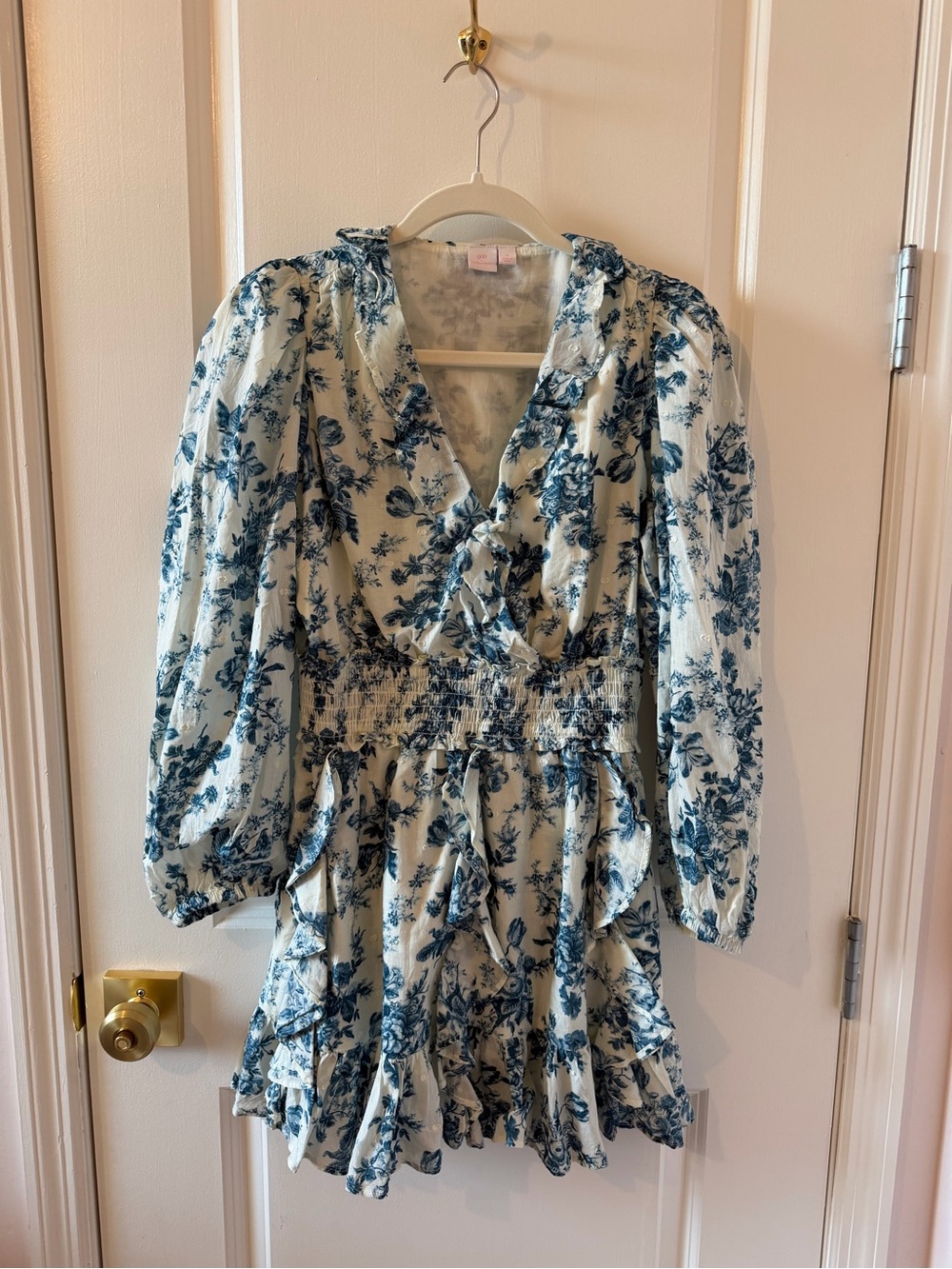 LoveShackFancy Blue Floral Ruffle Wrap Dress